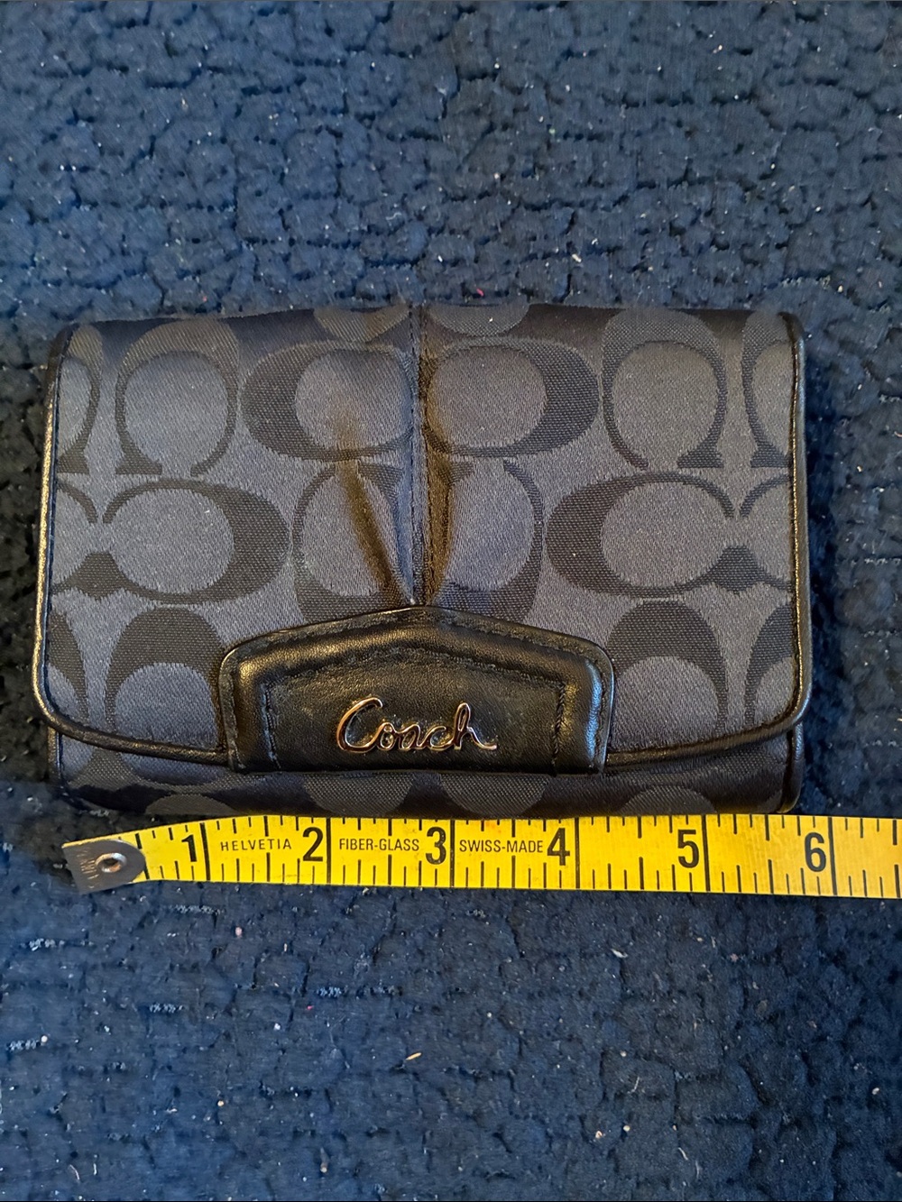 Coach Black Signature Fold Wallet with Gold Logo